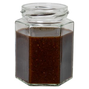 6 oz. Clear Glass Hexagon Condiment Jar with 58mm 4-Lead Lug Neck - Case of 12 (Cap Sold Separately)