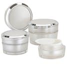 15mL Clear Acrylic Outer with Pearlescent Inner Spray & White Polypropylene Inner Round Jar with Silver-Accented Cap & White Disc Liner