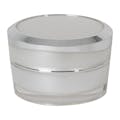 15mL Clear Acrylic Outer with Pearlescent Inner Spray & White Polypropylene Inner Round Jar with Silver-Accented Cap & White Disc Liner