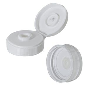 38/400 White Polypropylene Glossy Ribbed Snap-Top Dispensing Cap with Silicone Valve