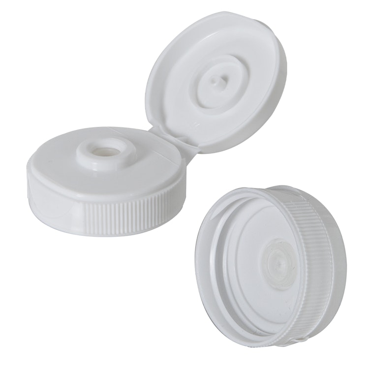 38/400 White Polypropylene Glossy Ribbed Snap-Top Dispensing Cap with Silicone Valve