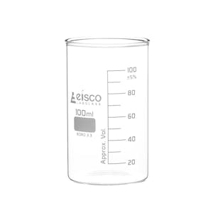 100mL Tall Form Clear Borosilicate Glass Berzelius Beaker without Spout - Case of 12