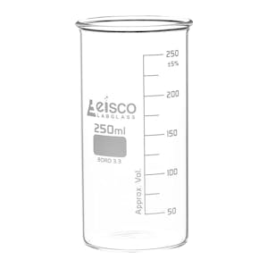 250mL Tall Form Clear Borosilicate Glass Berzelius Beaker without Spout - Case of 12