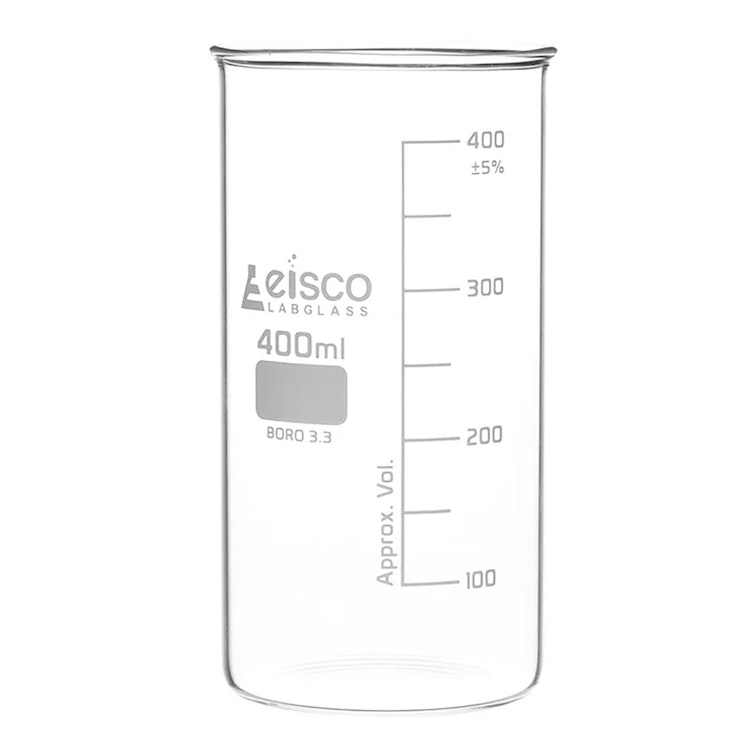 400mL Tall Form Clear Borosilicate Glass Berzelius Beaker without Spout - Case of 6