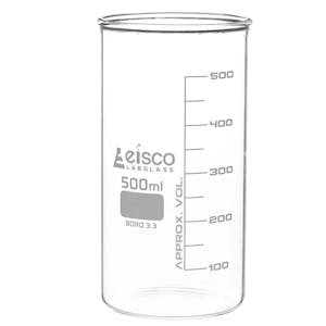 500mL Tall Form Clear Borosilicate Glass Berzelius Beaker without Spout - Case of 6