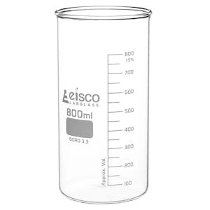 800mL Tall Form Clear Borosilicate Glass Berzelius Beaker without Spout - Case of 6