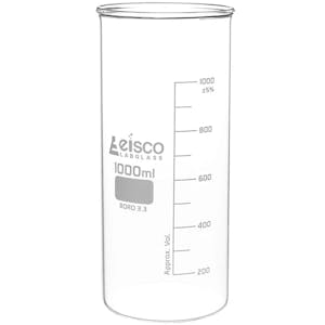 1000mL Tall Form Clear Borosilicate Glass Berzelius Beaker without Spout - Case of 6