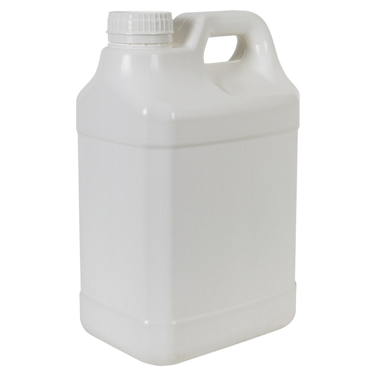 2-1/2 Gallon White HDPE Food-Grade Tamper-Evident F-Style Jug with 63mm Tamper-Evident Rieke® Cap with Foil Liner