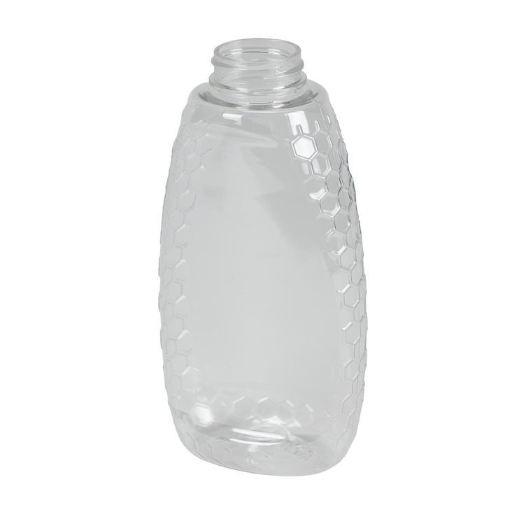 24 oz. (Honey Weight) Clear PET Honeycomb-Embossed Inverted Oval Bottle with 38/400 Neck (Cap Sold Separately)