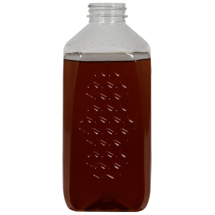 3 lb. (Honey Weight) Clear PET Honeycomb-Embossed Square Bottle with 38/400 Neck (Cap Sold Separately)