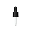 18/415 Smooth Black Polypropylene Cervino Dropper Cap with Black Rubber Bulb & 52mm L Glass Pipette with Ball Tip