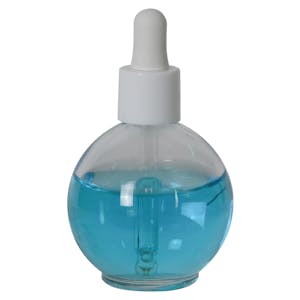 70mL Clear Ball Round Flint Glass Bottle with 18/415 Smooth White Cervino Dropper Cap with White Rubber Bulb & Ball Tip Glass Pipette