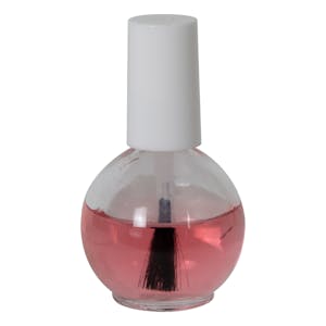 1/2 oz. (15mL) Clear Ball Round Flint Glass Bottle with 13/415 White Torino Cap & Flat Lacquer Brush Insert with S Core
