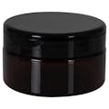 8 oz. Amber PET Straight-Sided Round Jar with 89/400 Black Snap-Top Cap