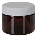 12 oz. Amber PET Straight-Sided Round Jar with 89/400 White Snap-Top Cap