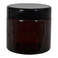16 oz. Amber PET Straight-Sided Round Jar with 89/400 Black Snap-Top Cap
