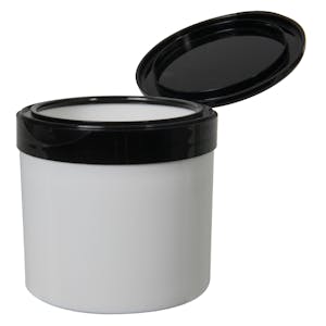 12 oz. White Polypropylene Straight-Sided Thick-Walled Round Jar with 89/400 Black Snap-Top Cap