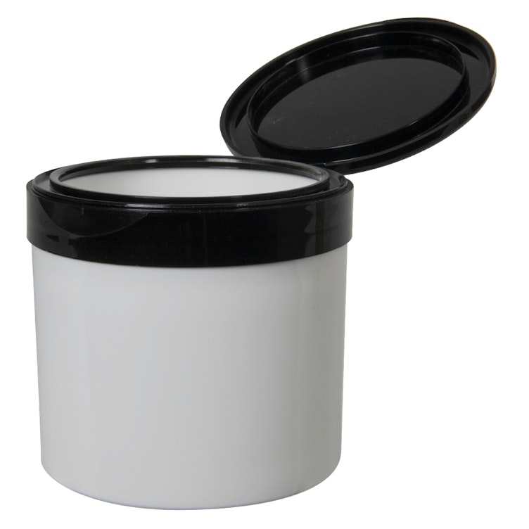 12 oz. White Polypropylene Straight-Sided Thick-Walled Round Jar with 89/400 Black Snap-Top Cap