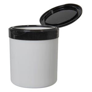 16 oz. White Polypropylene Straight-Sided Thick-Walled Round Jar with 89/400 Black Snap-Top Cap