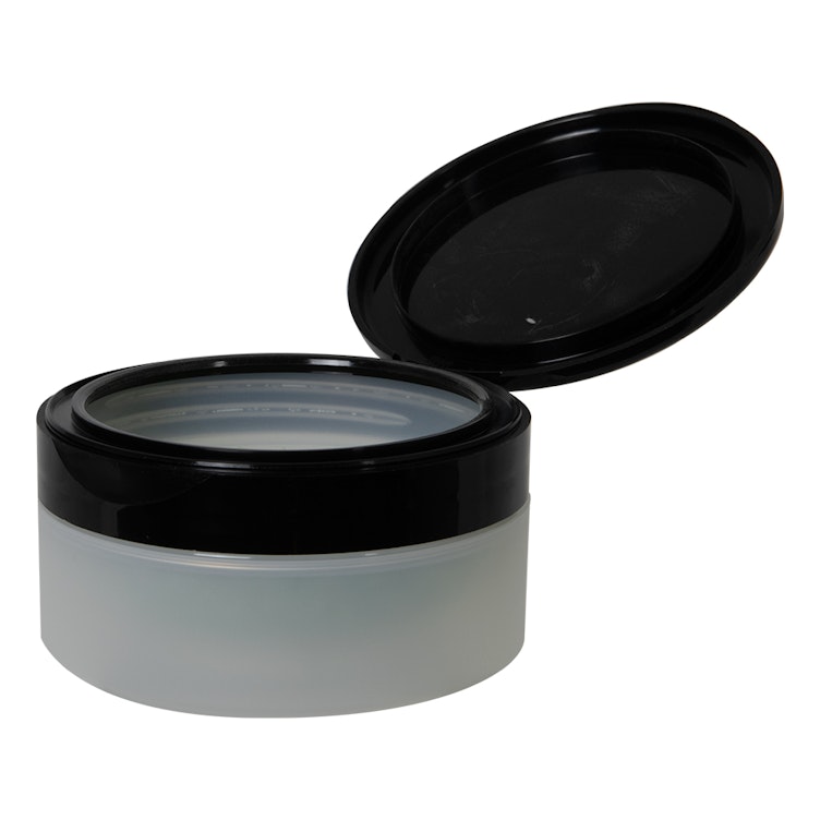 4 oz. Natural Frosted Polypropylene Straight-Sided Double-Walled Round Jar with 89/400 Black Snap-Top Cap