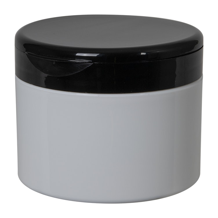 8 oz. White Polypropylene Straight-Sided Double-Walled Round Jar with 89/400 Black Snap-Top Cap
