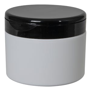 8 oz. White Frosted Polypropylene Straight-Sided Double-Walled Round Jar with 89/400 Black Snap-Top Cap
