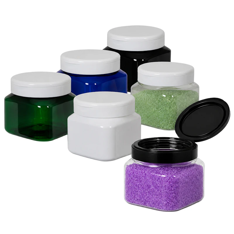 PET Firenze Square Jars with Snap-Top Caps