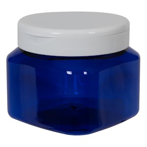 16 oz. Cobalt Blue PET Firenze Square Jar with 89/400 White Snap-Top Cap