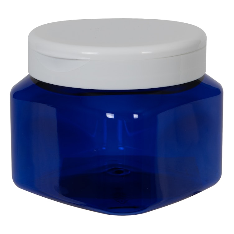16 oz. Cobalt Blue PET Firenze Square Jar with 89/400 White Snap-Top Cap