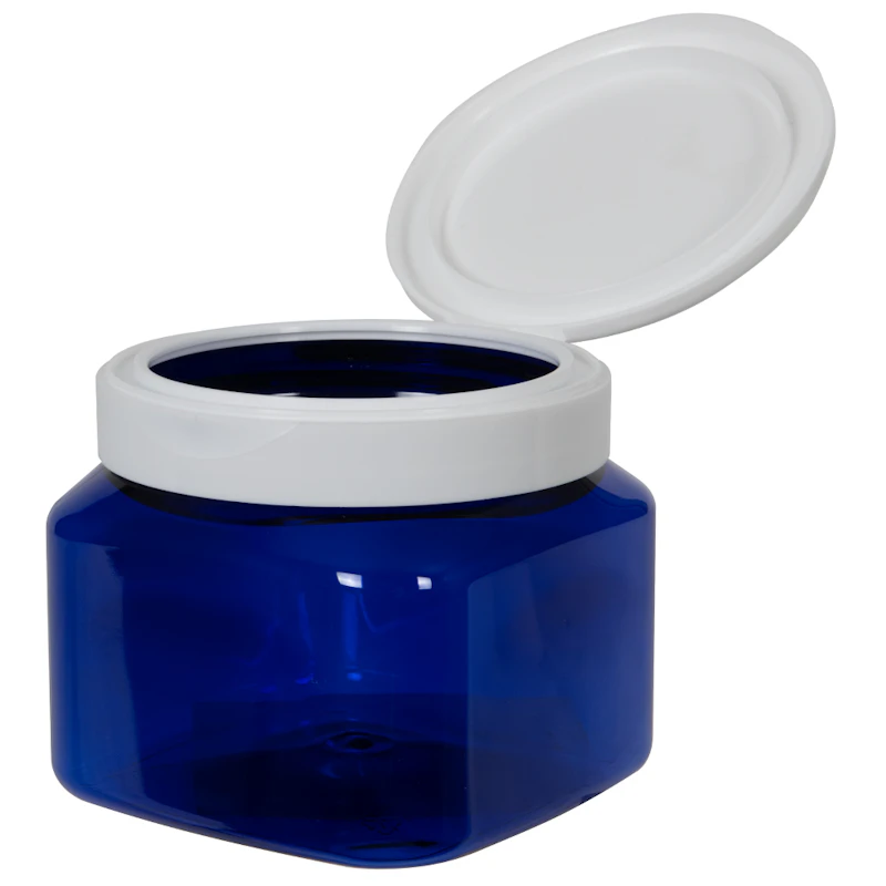 16 oz. Cobalt Blue PET Firenze Square Jar with 89/400 White Snap-Top Cap