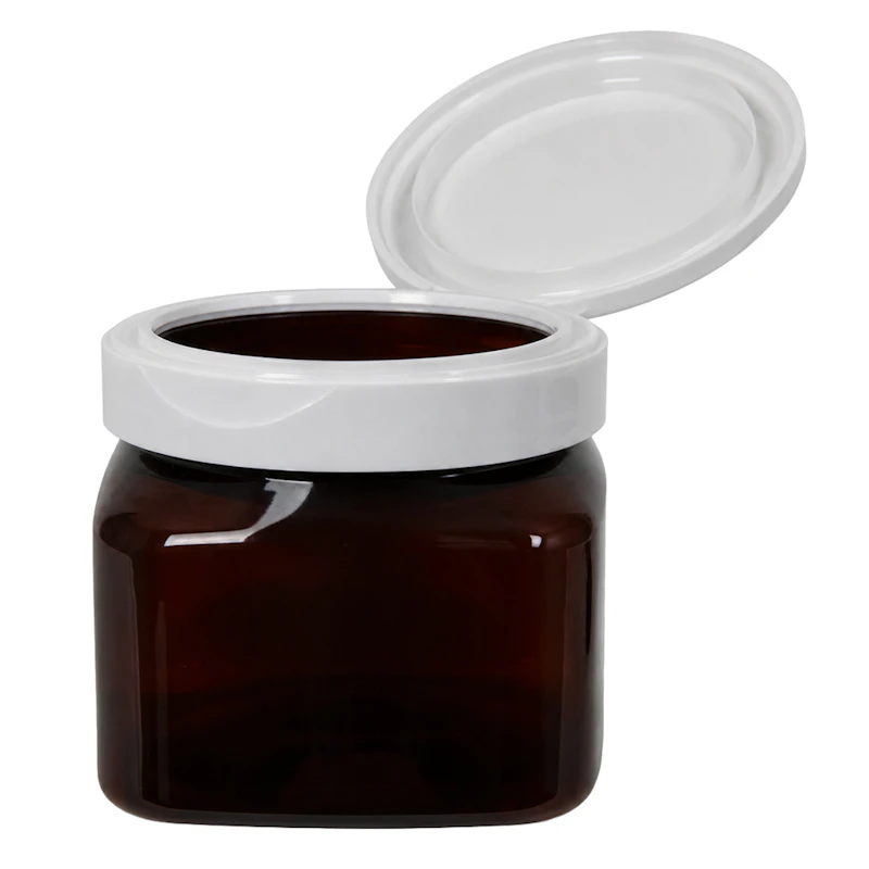 16 oz. Light Amber PET Firenze Square Jar with 89/400 White Snap-Top Cap