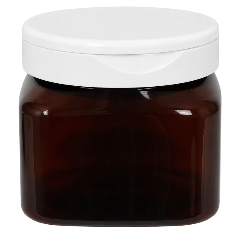 16 oz. Light Amber PET Firenze Square Jar with 89/400 White Snap-Top Cap