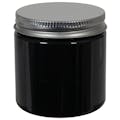 4 oz. Black PET Straight-Sided Round Jar with 58/400 Brushed Silver Aluminum Cap with Foam Liner