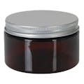 4 oz. Amber PET Straight-Sided Round Jar with 70/400 Brushed Silver Aluminum Cap with Foam Liner