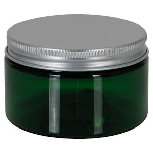 4 oz. Dark Green PET Straight-Sided Round Jar with 70/400 Brushed Silver Aluminum Cap with Foam Liner