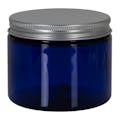 4 oz. Cobalt Blue PET Straight-Sided Round Jar with 70/400 Brushed Silver Aluminum Cap with Foam Liner