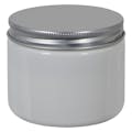 4 oz. White PET Straight-Sided Round Jar with 70/400 Brushed Silver Aluminum Cap with Foam Liner