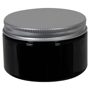 4 oz. Black PET Straight-Sided Round Jar with 70/400 Brushed Silver Aluminum Cap with Foam Liner