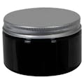 4 oz. Black PET Straight-Sided Round Jar with 70/400 Brushed Silver Aluminum Cap with Foam Liner