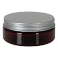 4 oz. Amber PET Straight-Sided Round Jar with 89/400 Brushed Silver Aluminum Cap with Foam Liner