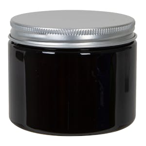 6 oz. Amber PET Straight-Sided Round Jar with 70/400 Brushed Silver Aluminum Cap with Foam Liner
