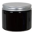 6 oz. Amber PET Straight-Sided Round Jar with 70/400 Brushed Silver Aluminum Cap with Foam Liner