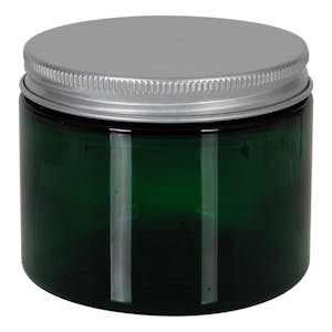 6 oz. Dark Green PET Straight-Sided Round Jar with 70/400 Brushed Silver Aluminum Cap with Foam Liner