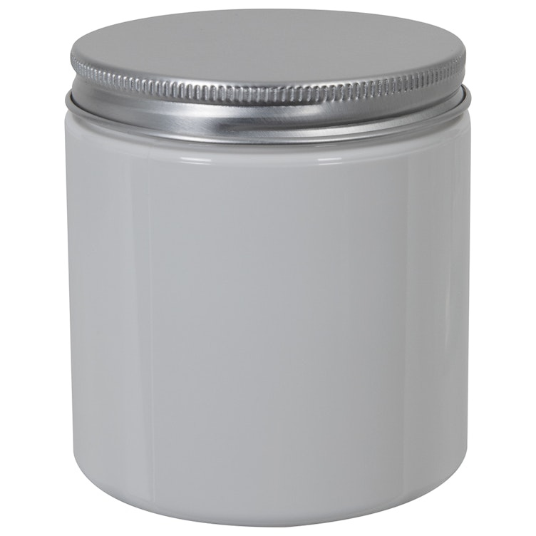 6 oz. White PET Straight-Sided Round Jar with 70/400 Brushed Silver Aluminum Cap with Foam Liner