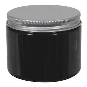 6 oz. Black PET Straight-Sided Round Jar with 70/400 Brushed Silver Aluminum Cap with Foam Liner