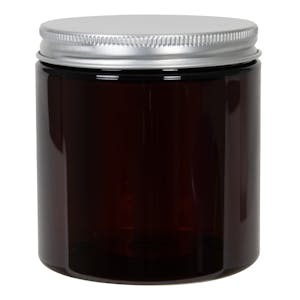 8 oz. Amber PET Straight-Sided Round Jar with 70/400 Brushed Silver Aluminum Cap with Foam Liner