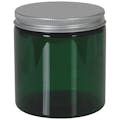 8 oz. Dark Green PET Straight-Sided Round Jar with 70/400 Brushed Silver Aluminum Cap with Foam Liner