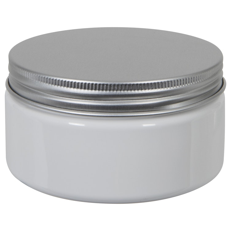 8 oz. White PET Straight-Sided Round Jar with 70/400 Brushed Silver Aluminum Cap with Foam Liner