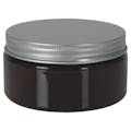 8 oz. Amber PET Straight-Sided Round Jar with 89/400 Brushed Silver Aluminum Cap with Foam Liner
