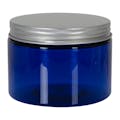 8 oz. Cobalt Blue PET Straight-Sided Round Jar with 89/400 Brushed Silver Aluminum Cap with Foam Liner